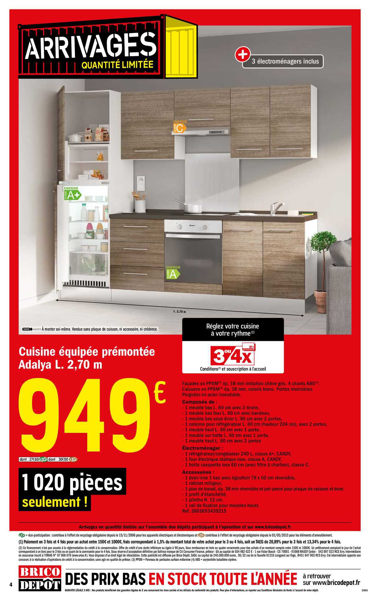 cuisine équipée prémontée adalya l. 2.70m