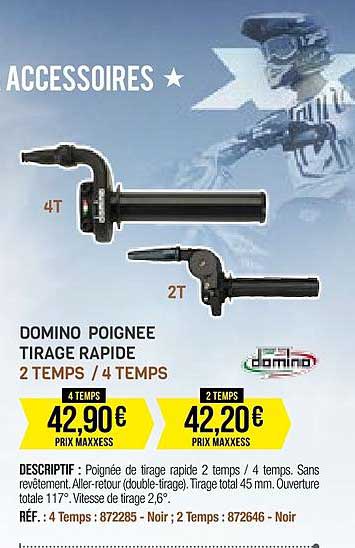 domino poignée tirage rapide 2 temps - 4 temps