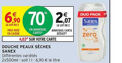 douche peaux sèches sanex