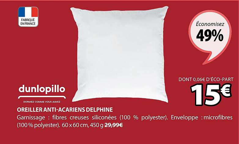 dunlopillo oreiller anti acariens delphine