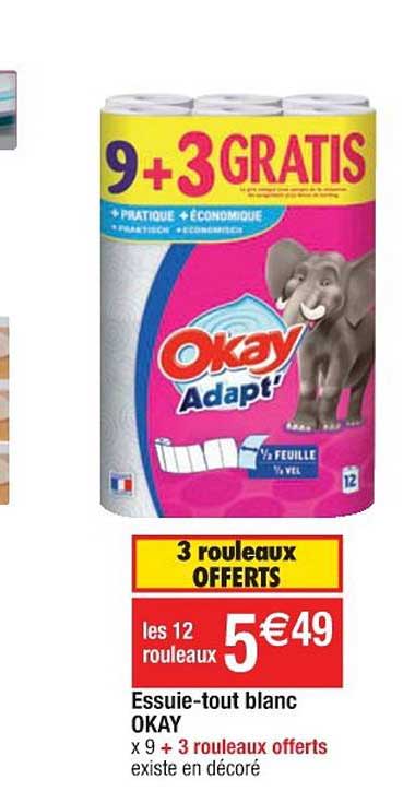 essuie tout blanc okay 3 rouleau offerts