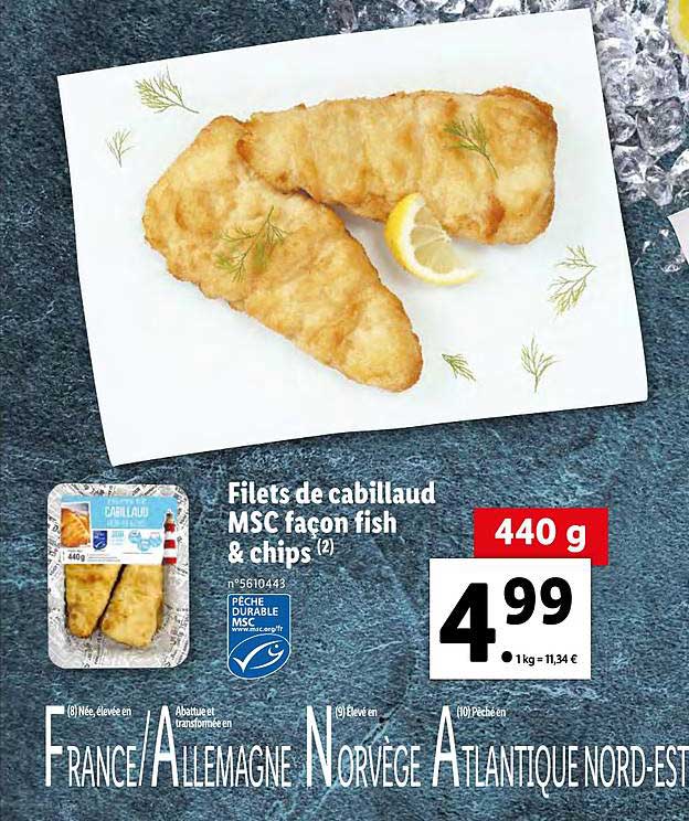 filets de cabillaud msc façon fish & chips