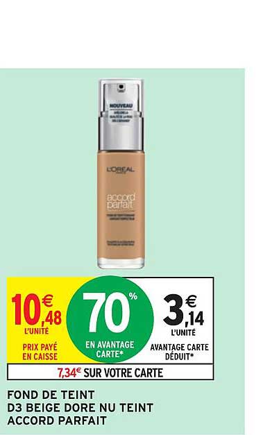 fond de teint d3 beige doré nu teint accord parfait