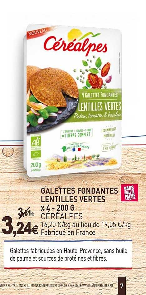 Galettes Fondantes Lentilles Verte Céréalpes