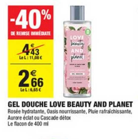 gel douche love beauty and planet -40% remise immédiate