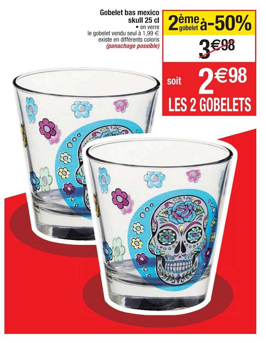 gobelets bas mexico skull 25 cl le 2ème goblet à -50%