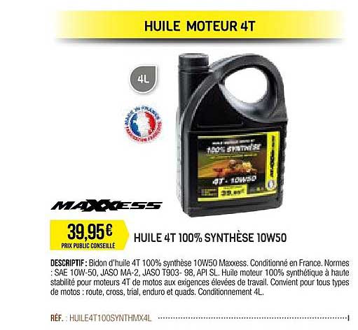 huile 4t 100% synthèse 10w50