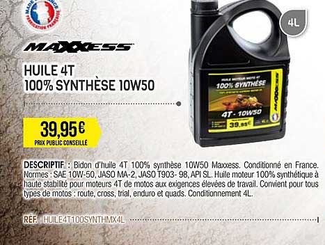 huile 4t 100% synthèse 10w50