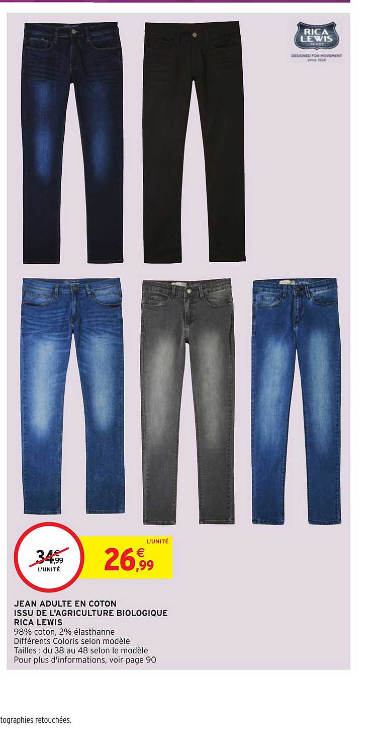 jean adulte en coton issu de l'agriculture biologique rica lewis