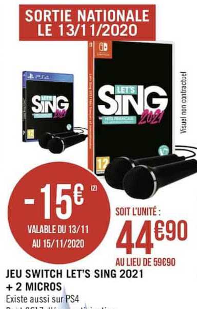 jeu switch let's sing 2021 + 2 micros