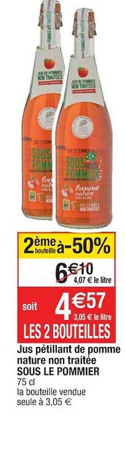 jus pétillant de pomme nature non traitée sous le pommier le 2ème bouteille à -50%