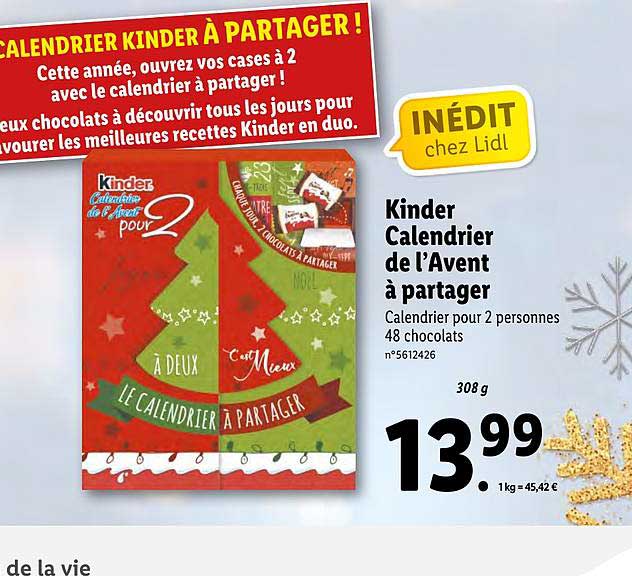 kinder calendrier de l'avent à partager