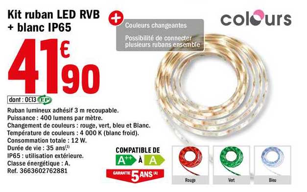 kit ruban led rvb +blanc ip65