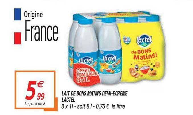lait de bons matins demi écrémé lactel