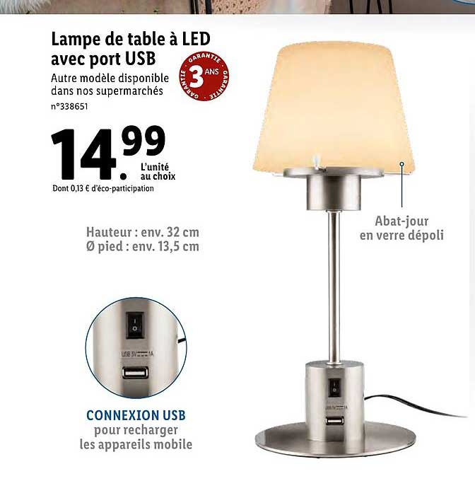 lampe de table à led avec port usb