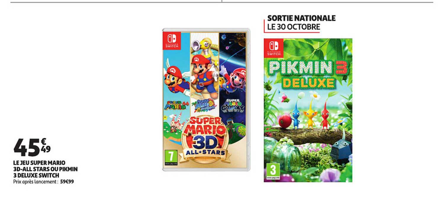 le jeu super mario 3d-all stars ou pikmin 3 deluxe switch