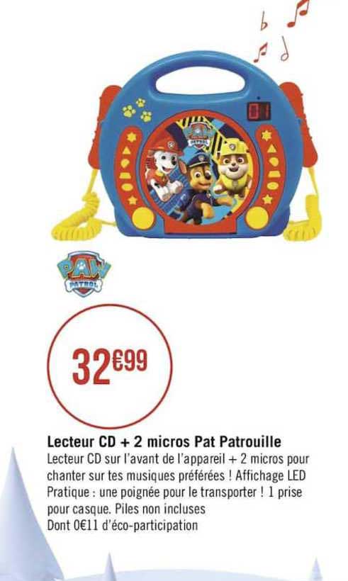 lecteur cd + 2 micros pat patrouille