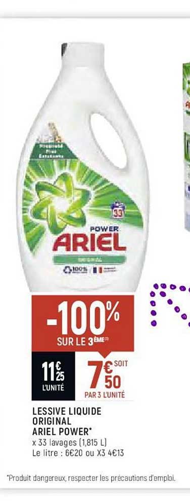 lessive liquide original ariel power -100% sur le 3ème