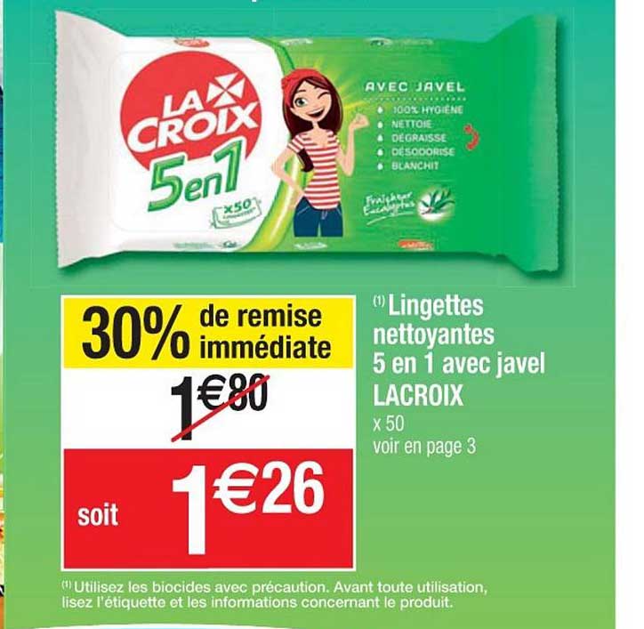 lingette nettoyantes 5 en 1 avec javel lacroix 30% remise immédiate