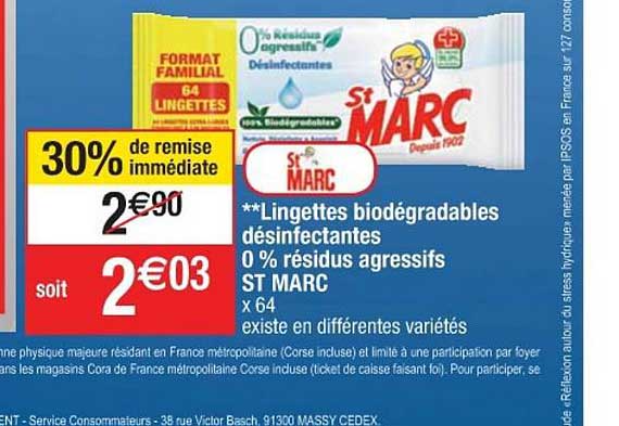 lingettes biodégradables désinfectante 0% résidus agressifs st marc 30% remise immédiate