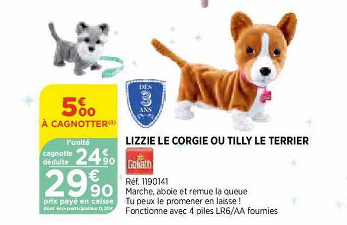 lizzie le corgie ou tilly le terrier goliath