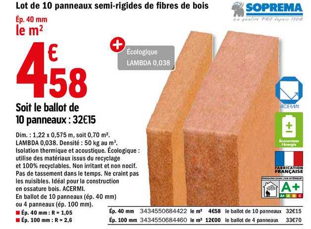 lot de 10 panneaux semi rigides de fibres de bois soprema