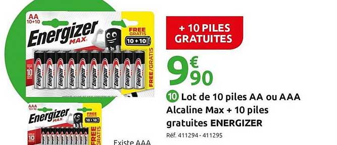 lot de 10 piles aa ou aaa alcaline max + 10 piles gratuites energizer