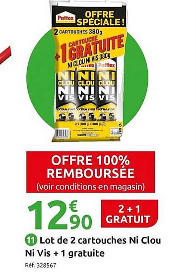Lot De 2 Cartouches Ni Clou Ni Vis + 1 Gratuite