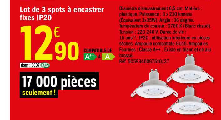 lot de 3 pots à encastrer fixes ip20
