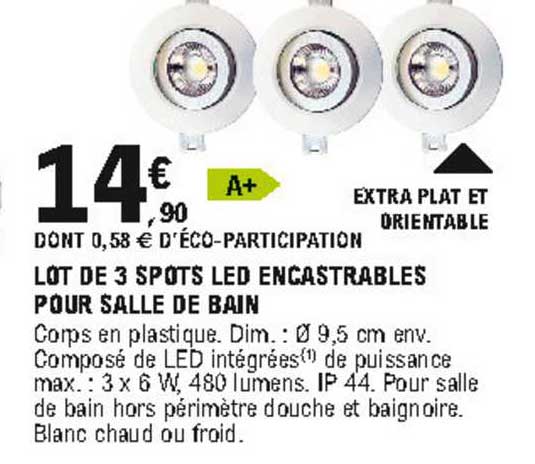 Lot De 3 Spots Led Encastrables Pour Salle De Bain