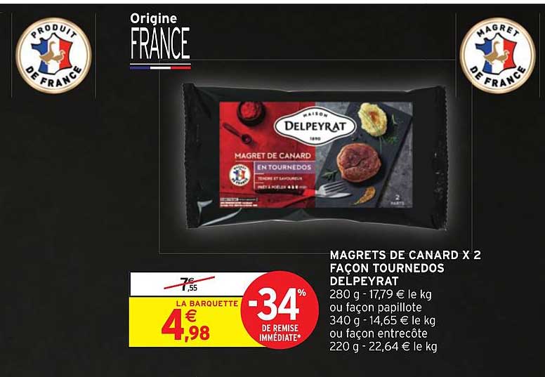 magrets de canard x2 façon tournedos delpeyrat -34% remise immédiate
