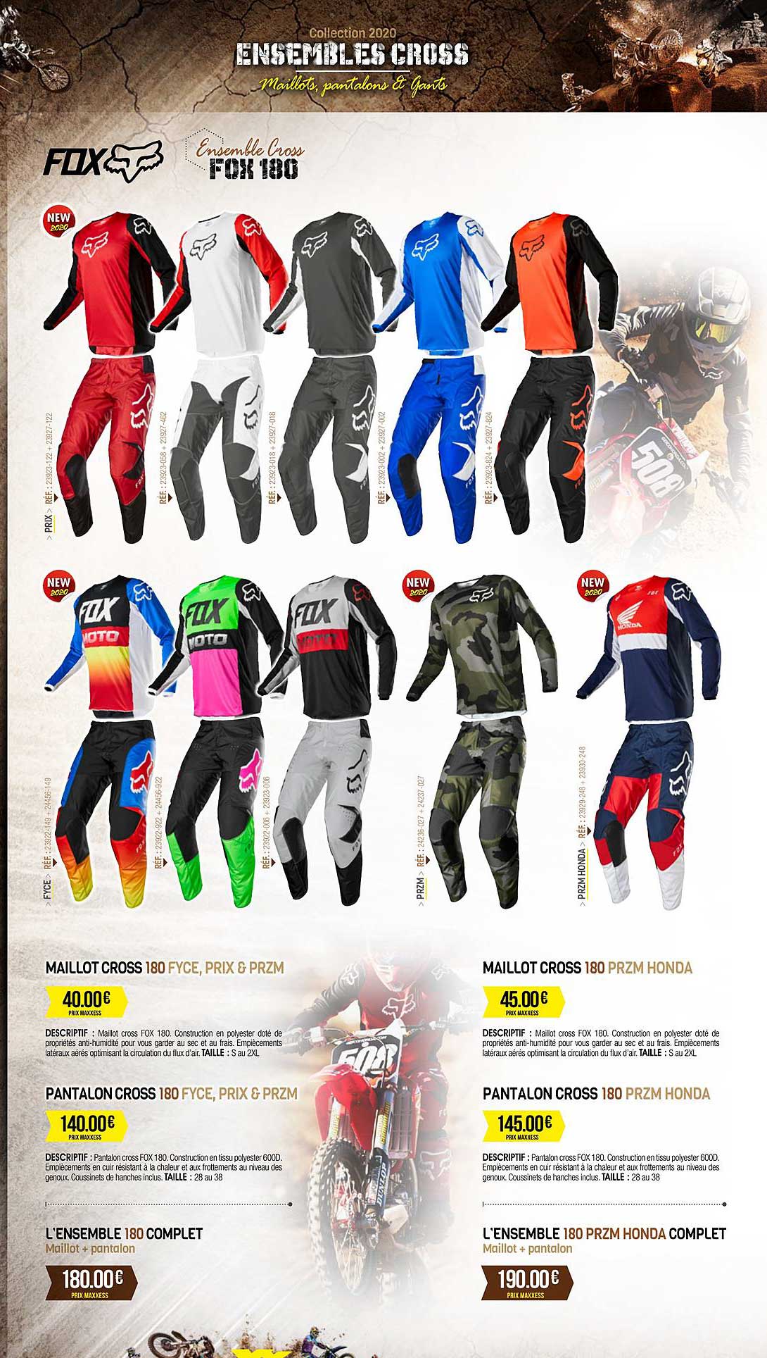 maillot cross 180 fyce, prix & przm, pantalon cross 180 fyce, prix & przm, l'ensemble 180 complet , maillot cross 180 przm honda, pantalon cross 180 przm honda, l'ensemble 180 przm honda complet