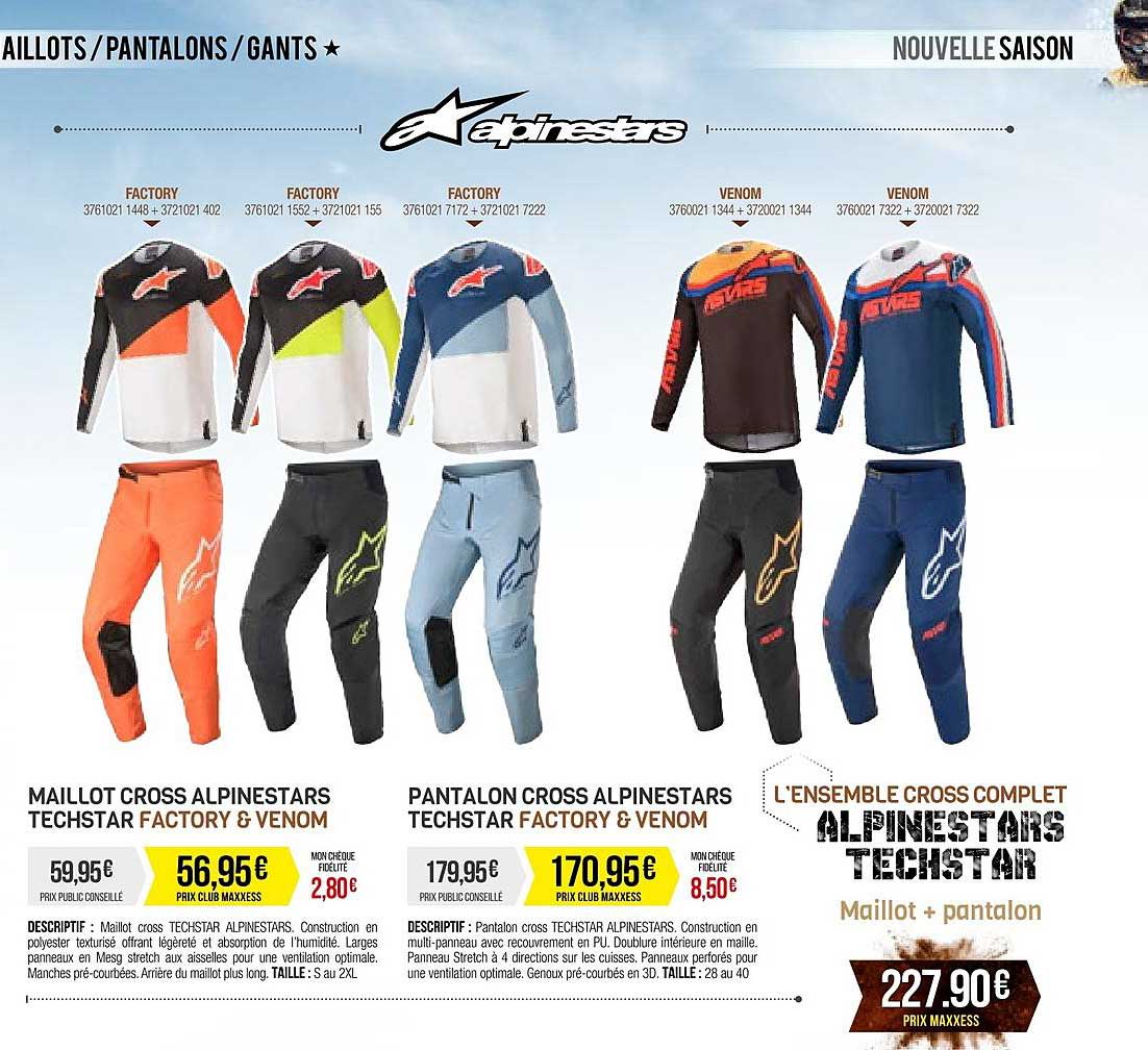 maillot cross alipnestars techstar factory & venom, pantalon cross alpinestars techstar factory & venom, l'ensemble cross complet alpinestars techstar