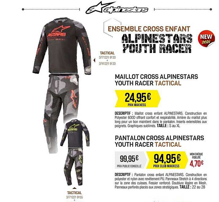 maillot cross alpinestars youth racer tactical, pantalon cross alpinestars youth racer tactical