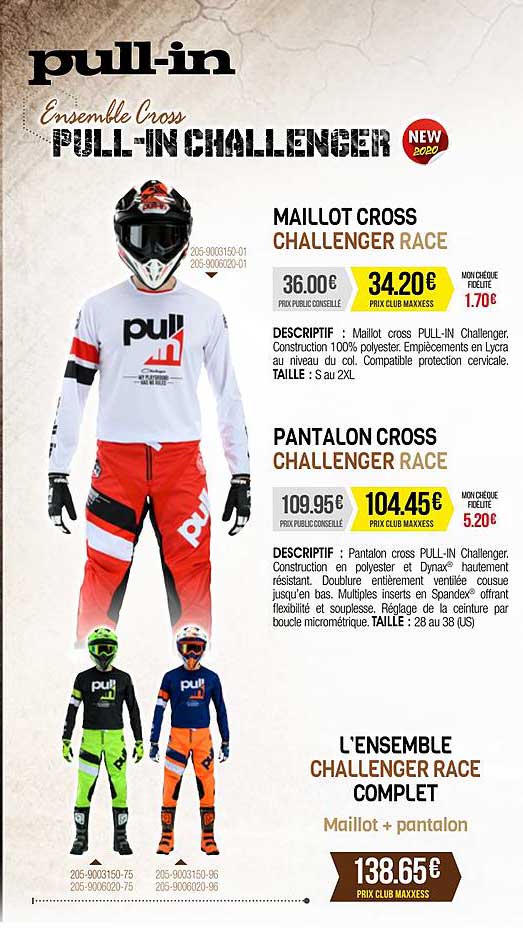 maillot cross challenger race, pantalon cross challenger race, l'ensemble challenger race complet maillot + pantalon