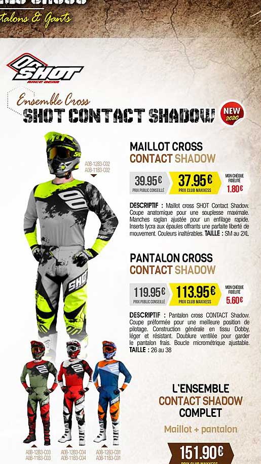 maillot cross contact shadow, pantalon cross contact shadow, l'ensemble contact shadow complet