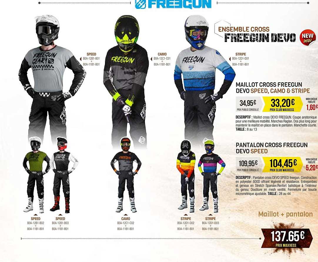maillot cross freegun devo speed, camo & stripe, pantalon cross freegun devo speed, maillot + pantalon