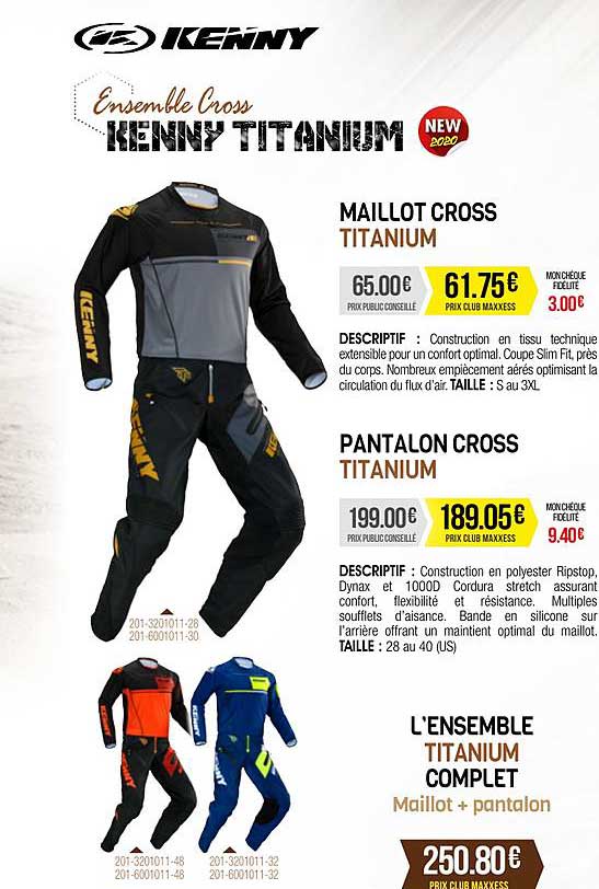 maillot cross titanium, pantalon cross titanium, l'ensemble titanium complet maillot + pantalon