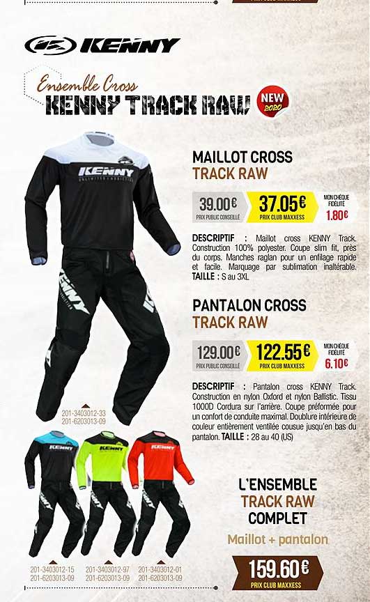 maillot cross track raw, pantalon cross track raw, l'ensemble track raw complet maillot + pantalon