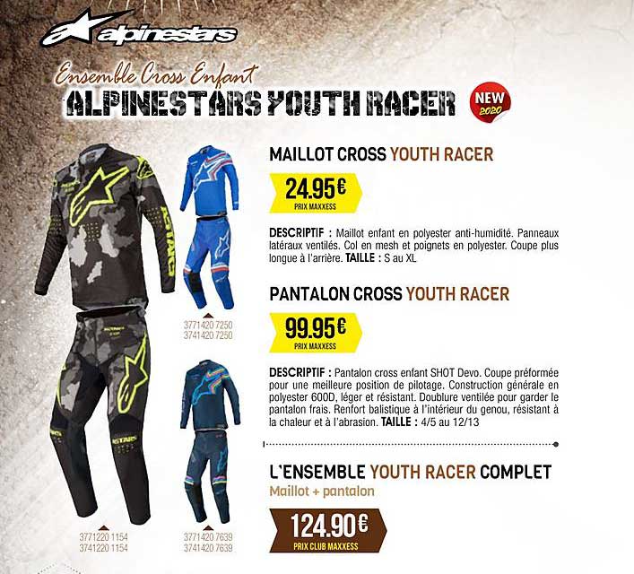 maillot cross youth racer, pantalon cross youth racer, l'ensemble youth racer complet