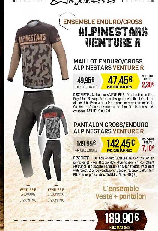 maillot enduro-cross alpinestars venture r, pantalon cross-enduro alpinestars venture r