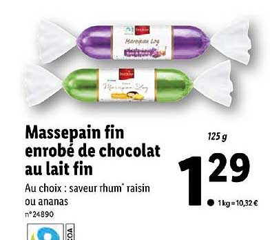 massepain fin enrobé de chocolat au lait fin
