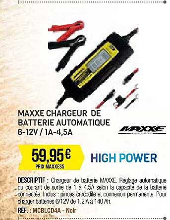 maxxe chargeur de batterie automatique 6-12v - 1a-4,5a