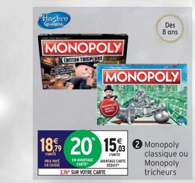 monopoly classique ou monopoly tricheurs hasbro gaming
