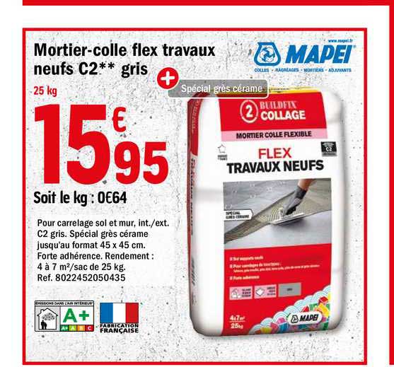 mortier colle flex travaux neufs c2** gris mapei