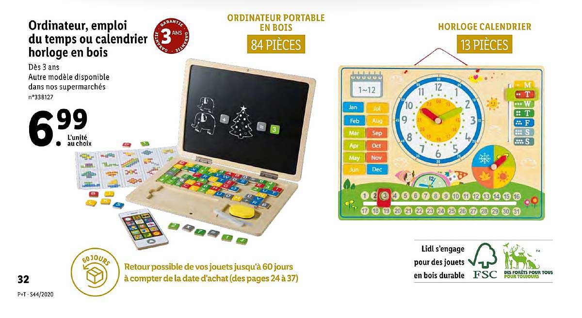 Ordinateur, Emploi Du Temps Ou Calendrier Horloge En Bois