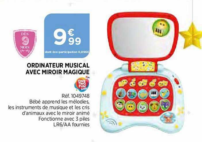 ordinateur musical avec miroir magique one two fun baby