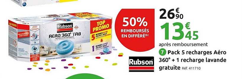 pack 5 recharges aéro 360° + 1 recharge lavande gratuite rubson