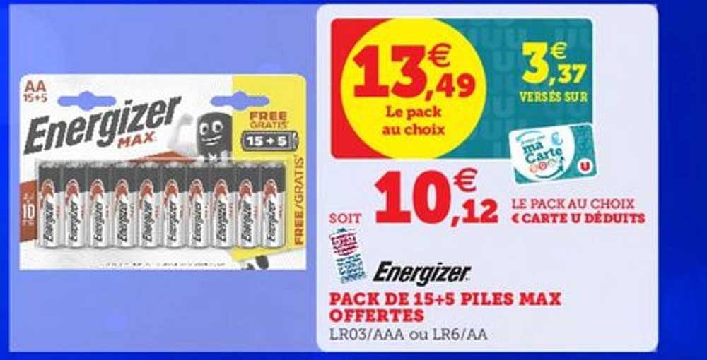 pack de 15+5 piles max  offertes energizer