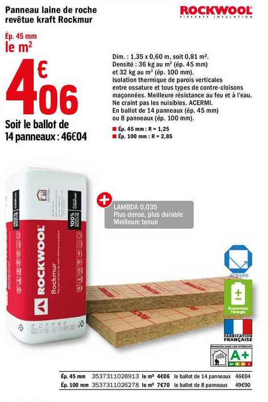 panneau laine de roche revêtue kraft rockmur